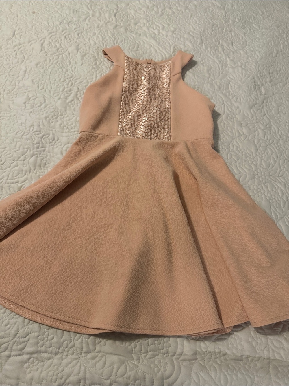 Badgley Mischka Girls Blush Peach Sequin-Front Fit & Flare Dress